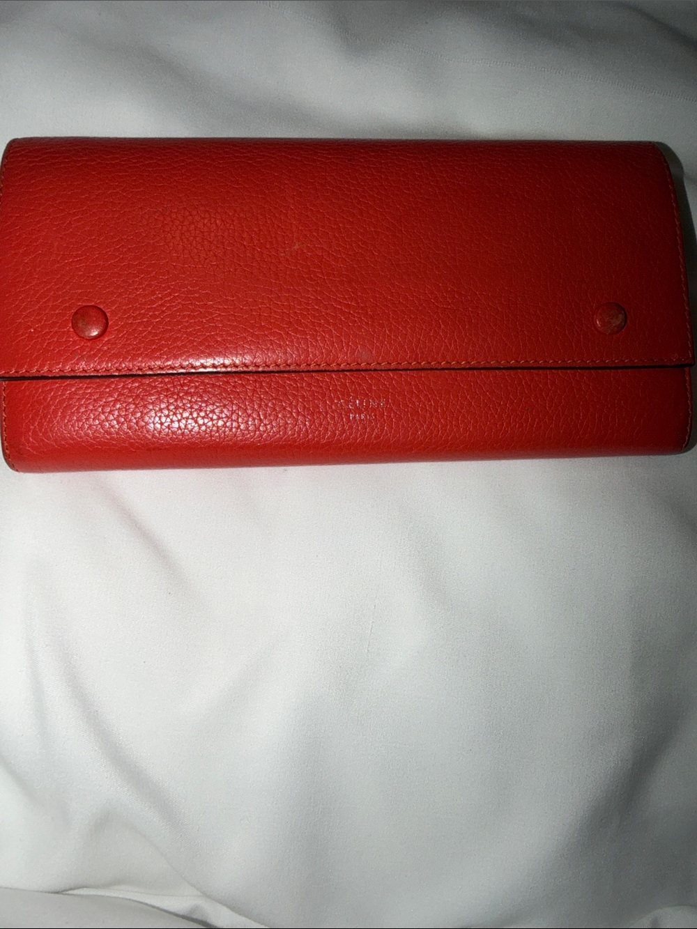 Céline Orange Pebbled Leather Long Flap Wallet w/ COA